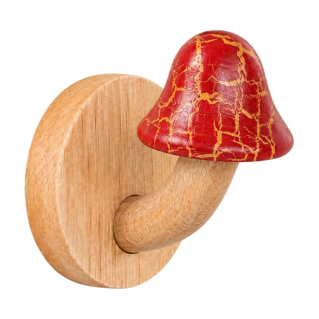 Wooden Mushroom Hook with Backplate Nature-Themed Crackle-Finish Wall