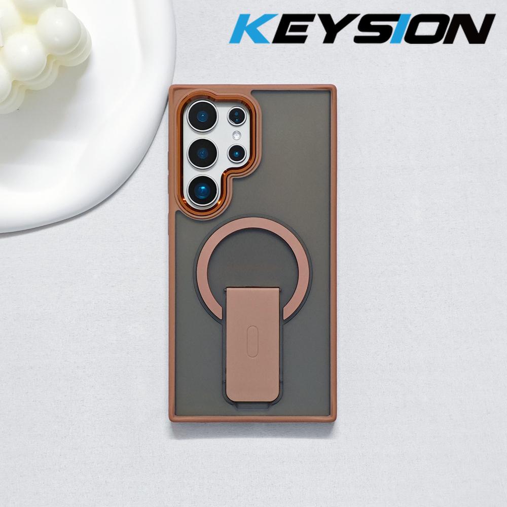 

KEYSION Противоударный полупрозрачный чехол для Samsung S25 Ultra 5G S25+ S25 Edge с подставкой, беспроводной зарядкой, матовая прозрачная задняя крышка for Galaxy S25 Ultra золотой