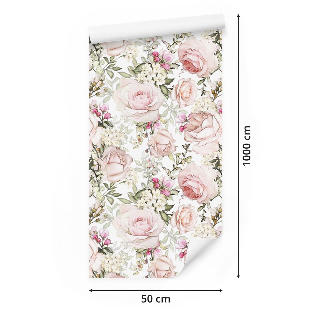 Wallpaper Roses among leaves for living room and bedroom 50x1000