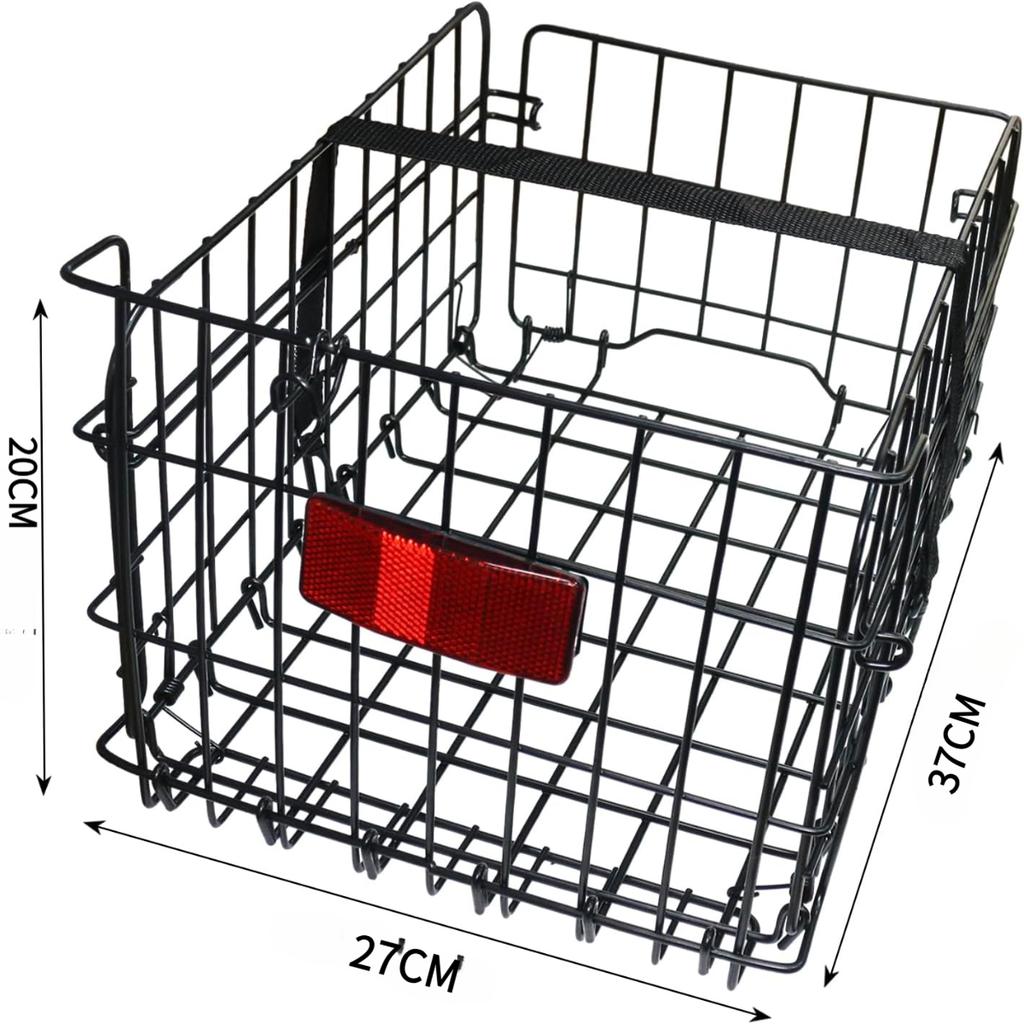 Panier arrière de vélo pliant à dégagement rapide, porte-bagages métallique pour vélo, panier de chargement avec sangle et feu arrière réfléchissant pour la plupart des porte-bagages montés