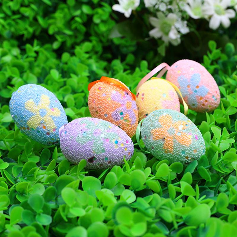 6 Pcs/set Brightly Colored Easter  Eggs Lightweight Simulation Egg Pandent With Rope Reusable Diy