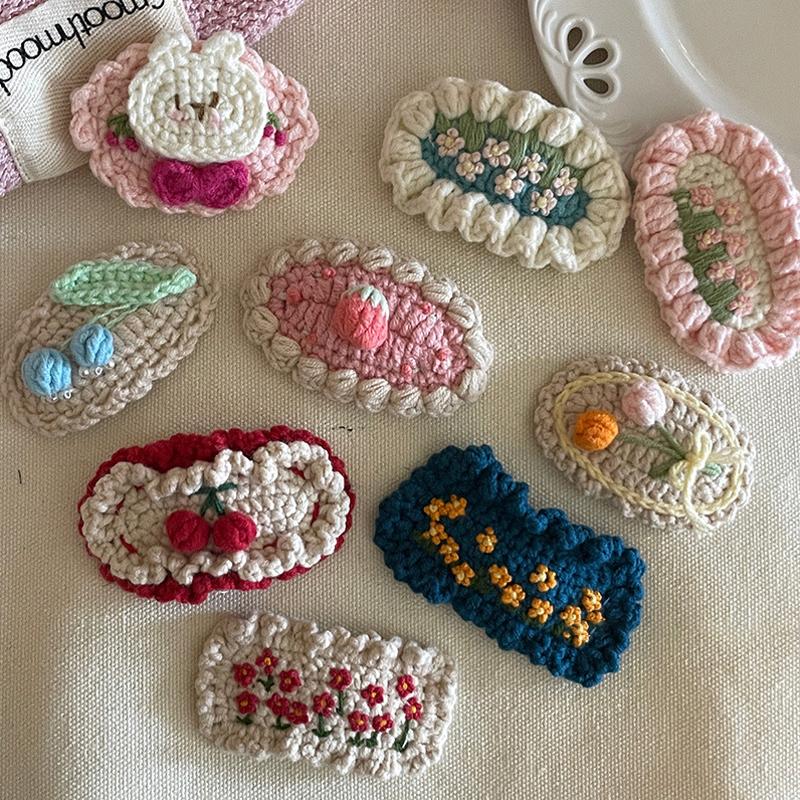 

Милая мультяшная вязаная заколка для волос для девочек, ручная работа, кавайные заколки-цветы в виде медведя