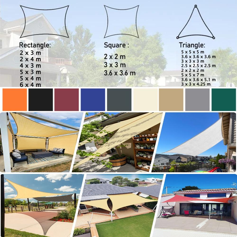 Waterproof Sun Shade Sails 10 Sizes Sand/Grey/Beige UV Block Canopy Sunshade Cloth for Outdoor Garden Patio Beach Awning Shelter
