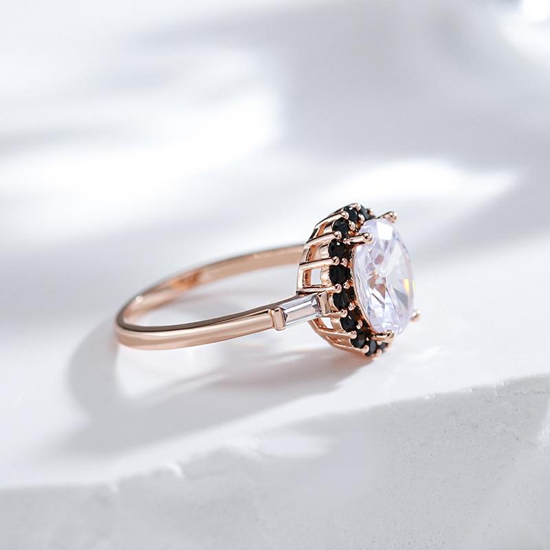 Geometric White Match Black Zircon Women Rings Gothic Party Jewelry Statement Rings Accessories