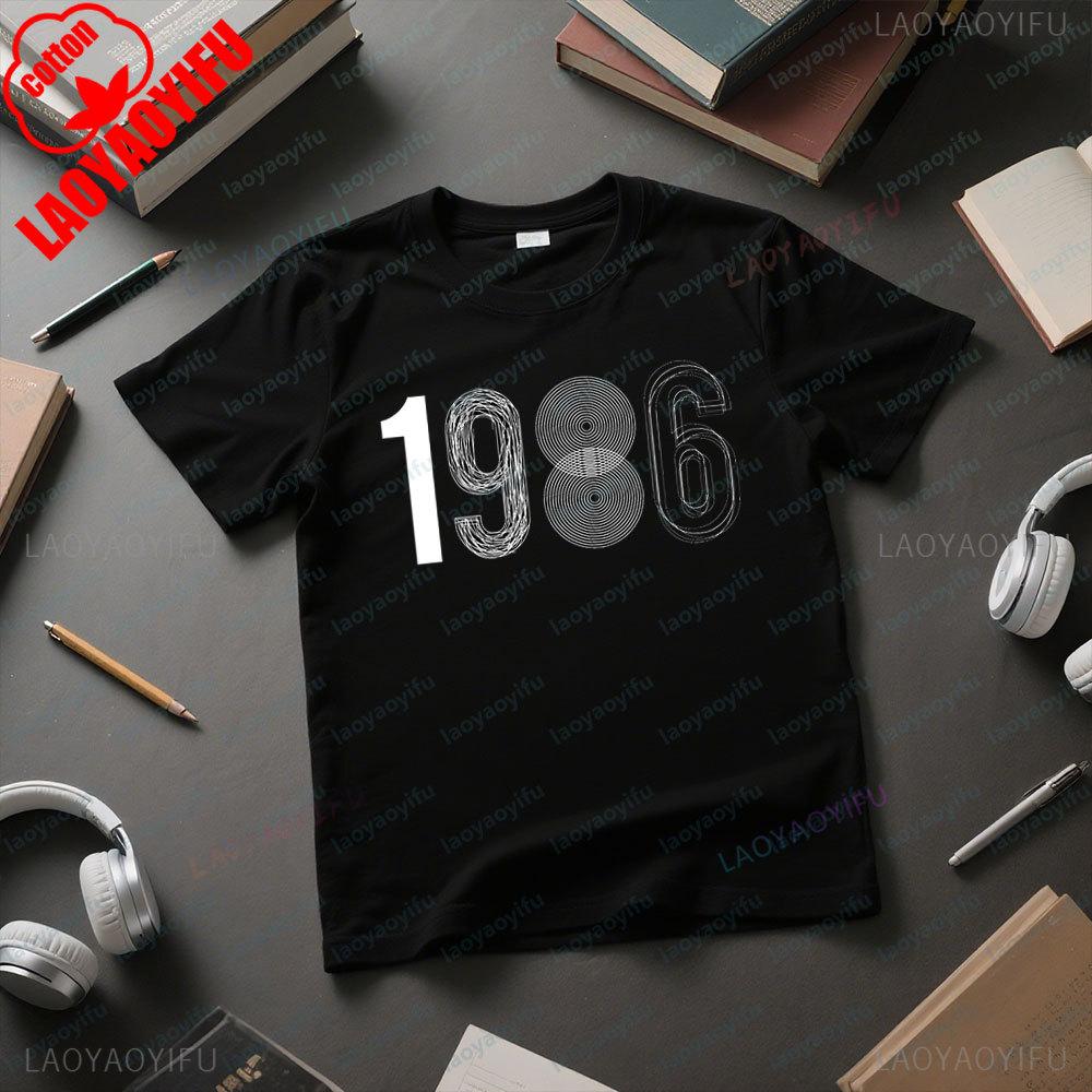 1986 Creative Art Design Simple Lines Graphic Printed Tshirt Birthday Gifts for People Born In 1986 Men Women Casual Tee Tops
