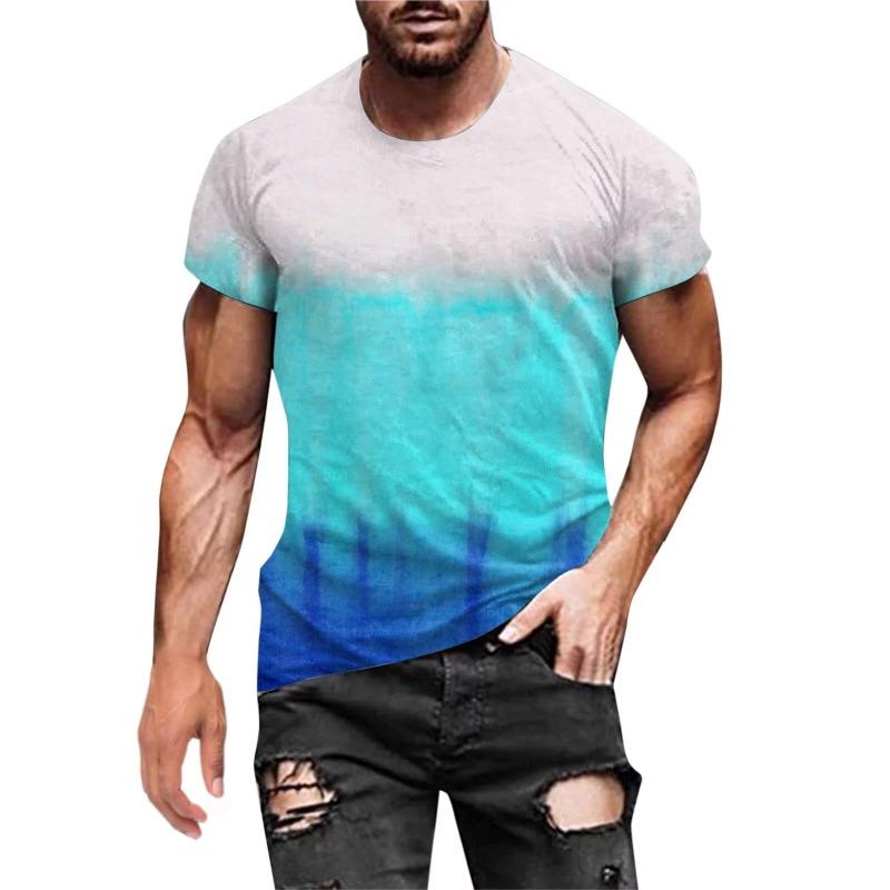 Summer Men's Gradient 3D Digital Printed Short Sleeved Personalized Trend Casual Sports Round Neck Short Sleeved T-Shirts Women’s