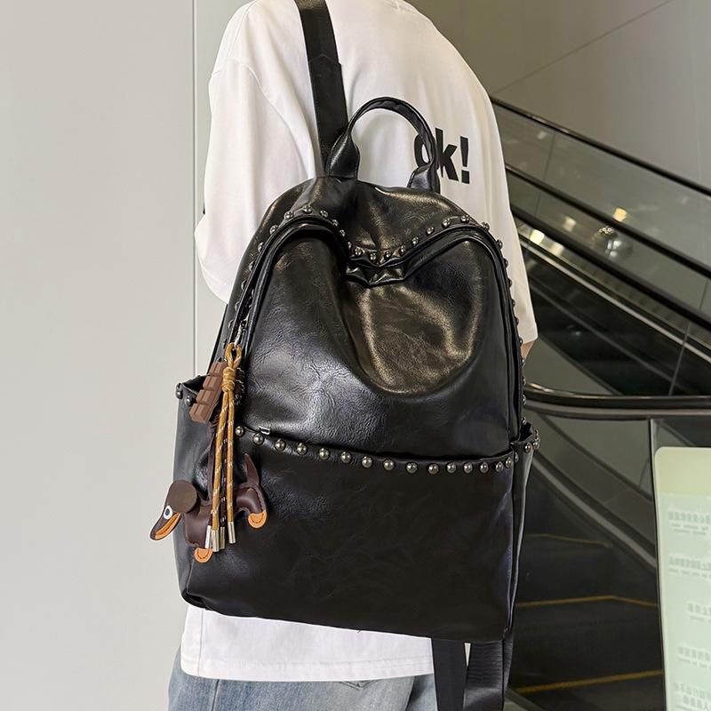 School bag, top-layer leather backpack, women's PU leather backpack, casual soft leather backpack, travel large capacity bag
