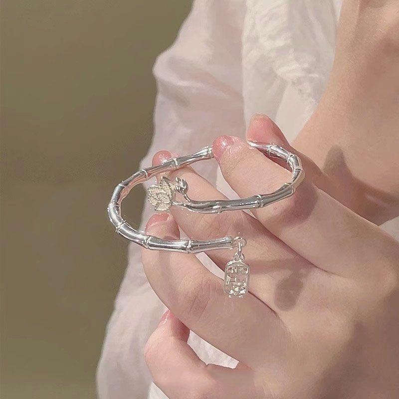 Bamboo Lotus Bracelet Women's Chinese Bracelet Safe and Simple Inheritance Half Bracelet Half Chain Decoration