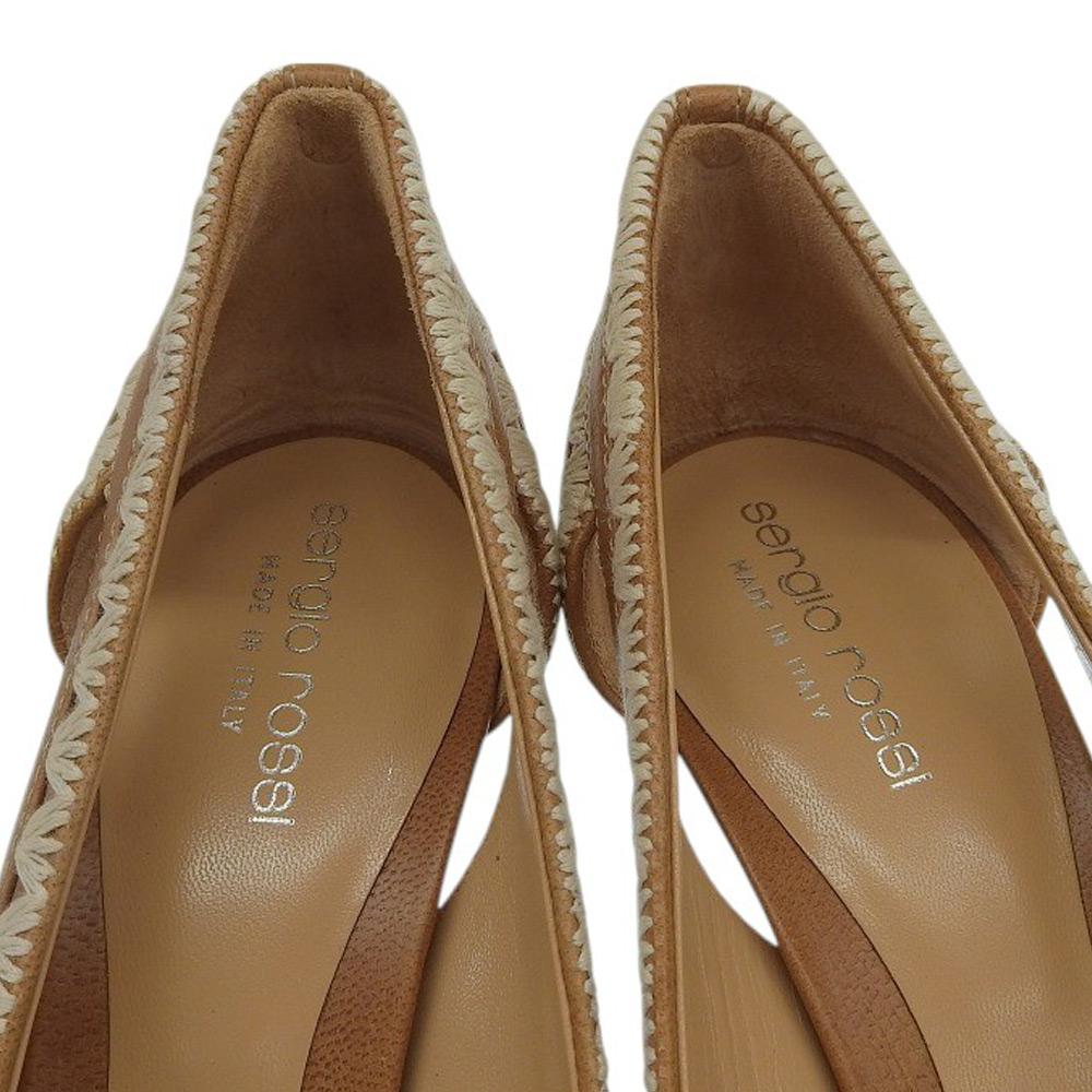 Sergio Rossi Leather pointed toe heel pumps for women, brown, size 37 1/2 shoes 37.5 BrownUsed