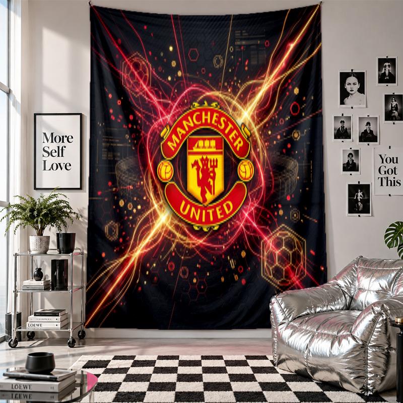 Tapisserie murale Manchester United Décoration d'intérieur Tissu à suspendre au mur pour chambre à coucher Salon Arrière-plan