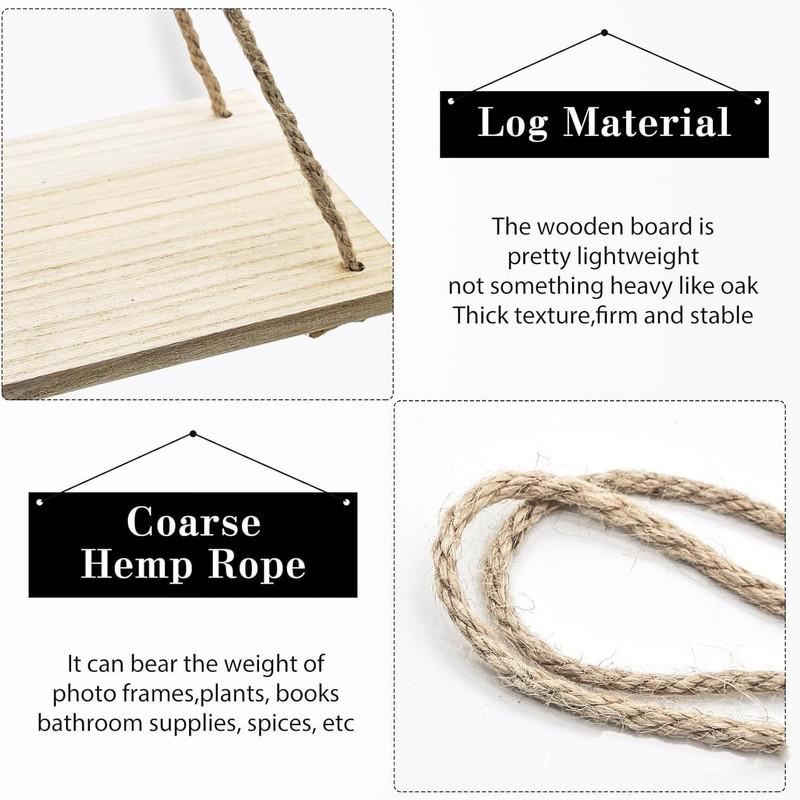 1ks Dřevěná houpačka Závěsné konopné lano Nástěnná police Namontovaná Plovoucí Domov Obývací pokoj Zásobník na květináče Zásobník na květiny Dekorace do zahrady