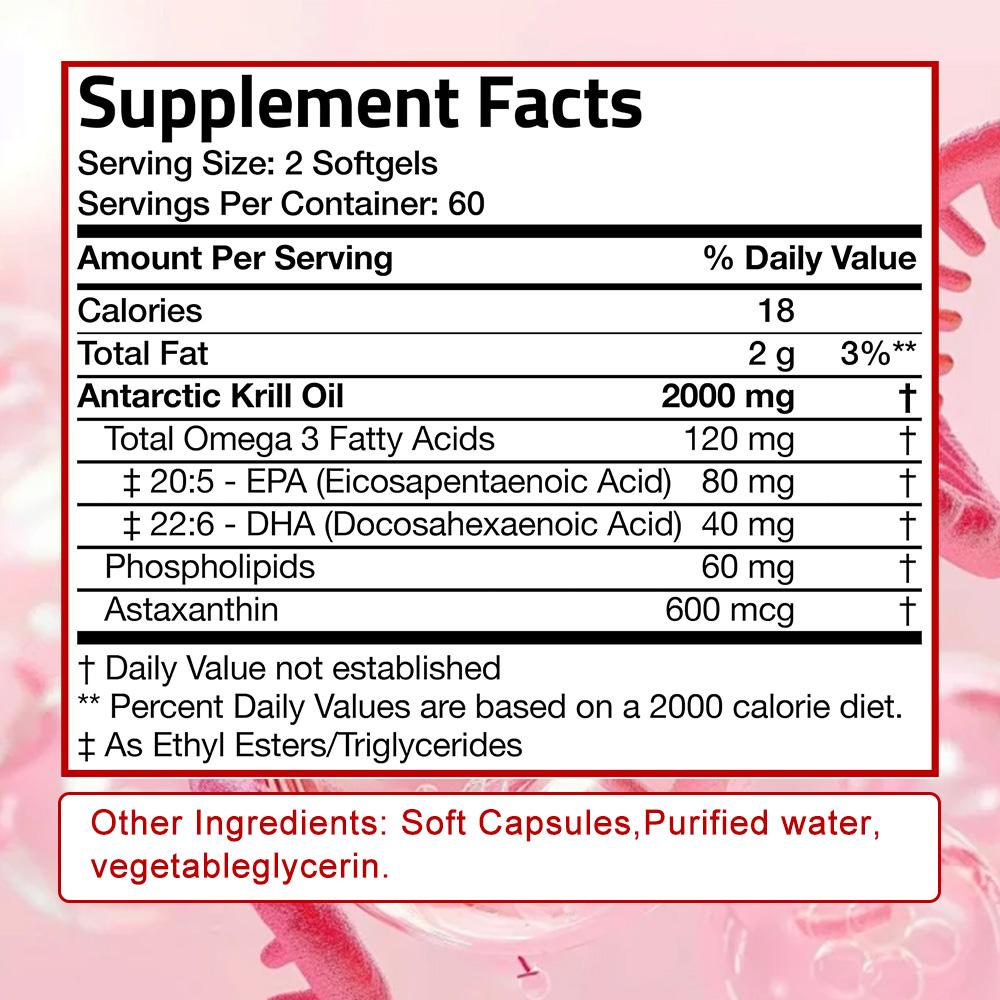 Olio di Krill Antartico Premium 2000mg - Integratore Omega-3 EPA & DHA con Astaxantina & Fosfolipidi per il Supporto degli Acidi Grassi Essenziali