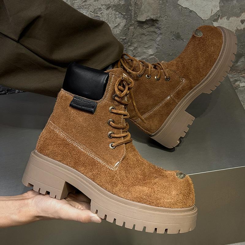 Men's and women's rhubarb boots couple's thick-soled heightening British style casual big-headed Martin boots 43156-44156-J