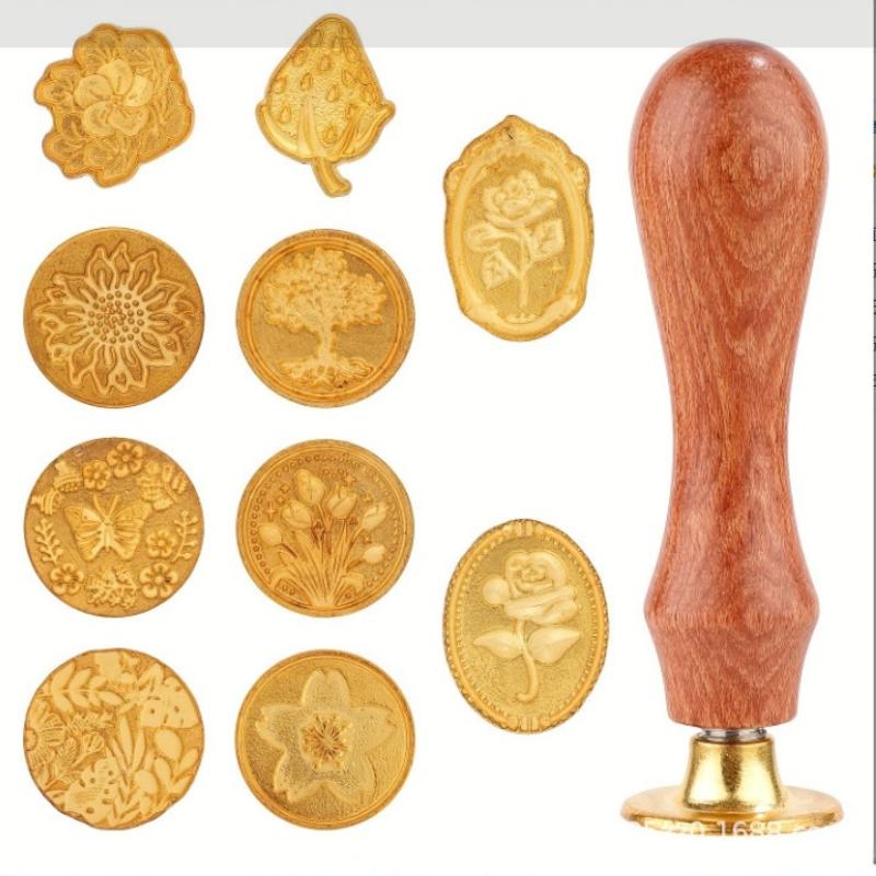 Wax Seal Kit with Wooden Handle for Envelopes Banquet Placemats, Various Sizes, Wishes, 10 /12Pieces
