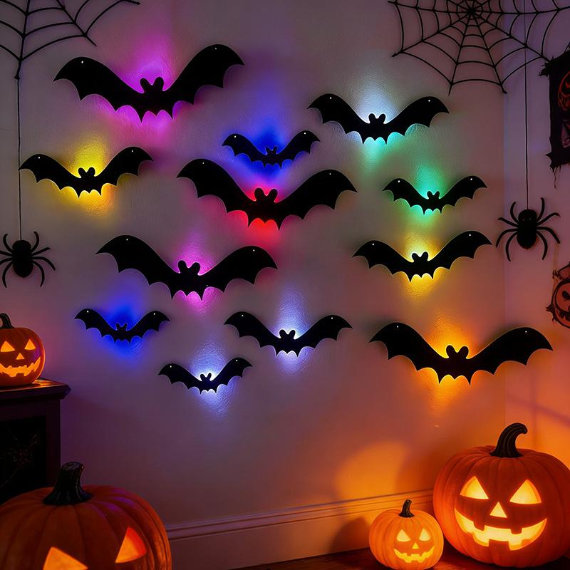 Halloween LED Bat Wall Stickers Light-Up Decor for Indoor Party Scene Background Arrangement Supplies Props