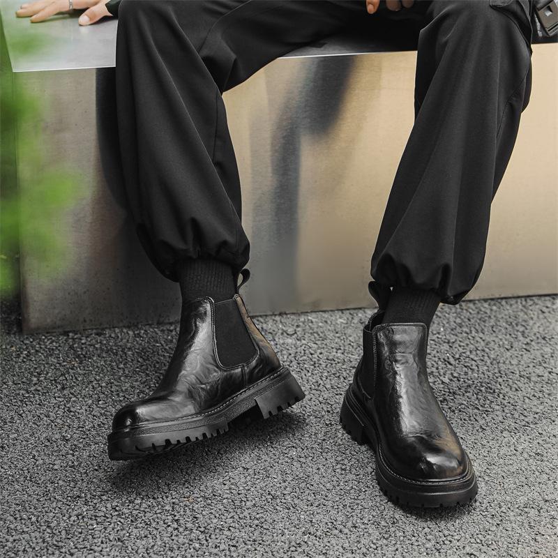 2025 Martin Stiefel Herren Mittelhoch Dicksohlig Retro Handgriff Vielseitige Kurze Chelsea Stiefel Trendige Herrenstiefel 2114-J