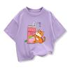 Cute Cat Drinking Milk Tea Casual Top Harajuku Funny Cartoon Short-Sleeve T-Shirt