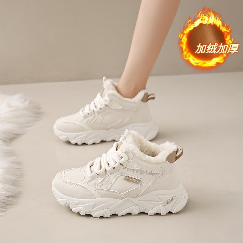 CRLAYDK Chunky Sneakers for Women High Top Fashion Fur Lined Warm Winter Shoes Platform Black Ladies Walking Dad Sport Tennis