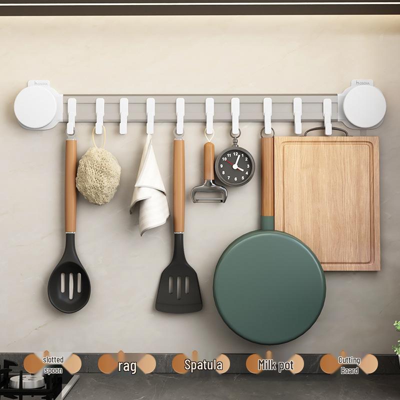 Wall-Mounted No-Drill Kitchen Hooks: Multifunctional Spatula and Utensil Storage Rack & Clothes Hanger