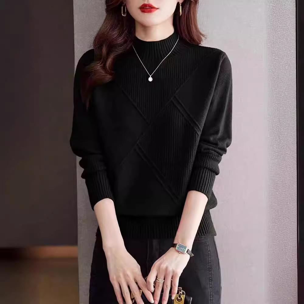 Women's Pullover Sweater Autumn and Winter Solid Color Knit Sweater Thickened Solid Color Sweater