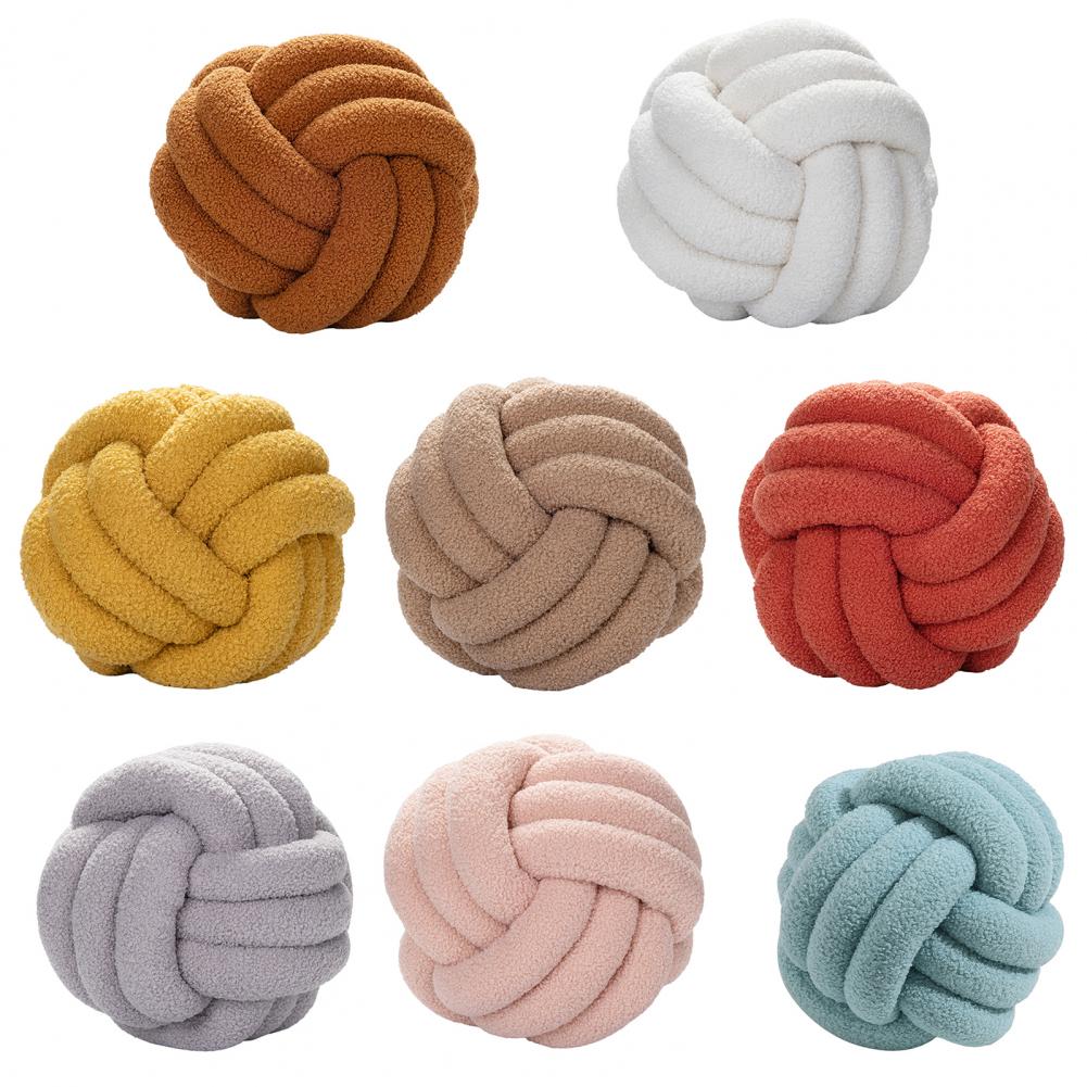 Knotted Ball Pillow Indeformable Eco-friendly Knotted Ball Plush Pillow Hand-woven Knotted Ball Back Throw Pillow 22cm