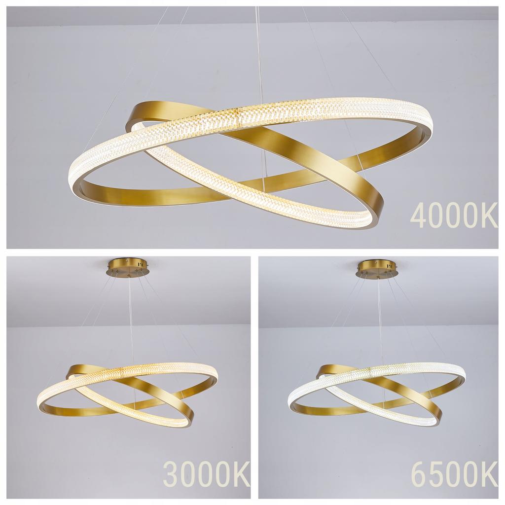 Ceiling Lamp Hanging Chandelier Led + Remote Control 43W 80/60Cm 2 Rings Gold