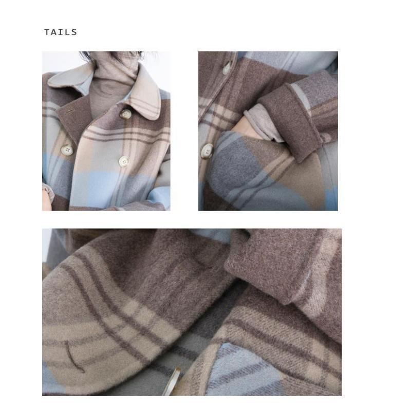 Tooxika Plaid Woolen Coat Winter New Style Over Knee Double-breasted Large Pockets Loose Mid-length Coat