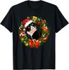 Tuxedo Cat In Santa Hat Christmas Wreath Graphic Print Men's Crew Neck T-Shirt Casual Cotton Tee