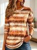 Women's Long Sleeve Crew Neck Watercolor Stripe Print Casual T-Shirt, Regular Tops for Spring Summer Daily Weekend Wear