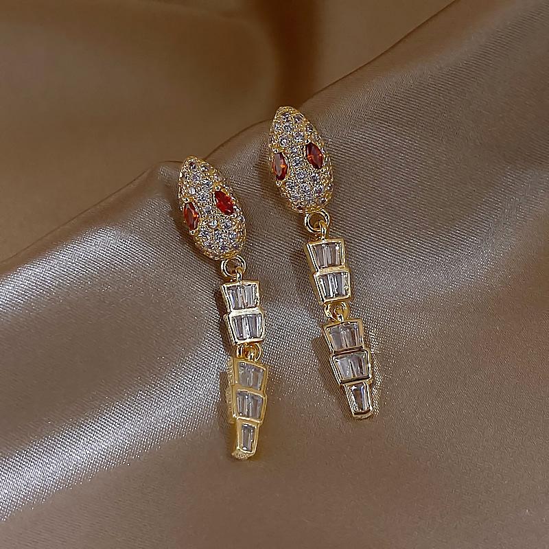 Silver needle zircon curved snake winding stud earrings niche design earrings earrings