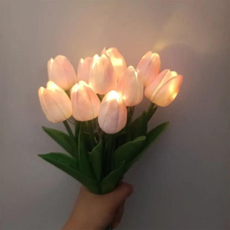 10 Blumen in einem Bund Heimdekoration Atmosphärenlampe LED Hochzeitsstrauß Nachtlicht Künstliche Tulpen Weihnachtsgeschenke Tulpen Blumen Tischlampe
