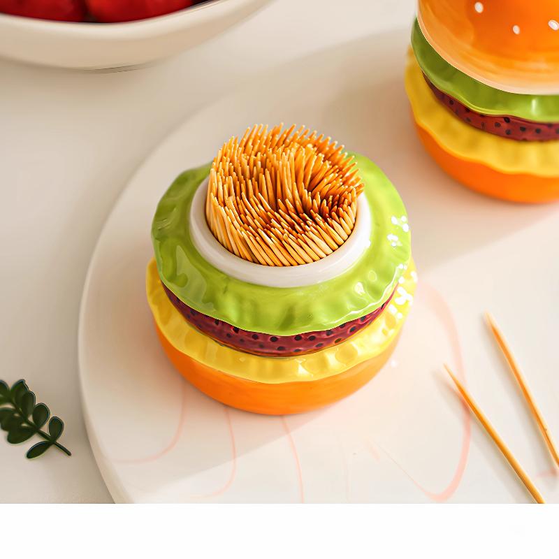 Creative Hamburger Toothpick Box Home Luxury High-end Toothpick Holders, Cute Cotton Swab Can, Dental Floss Storage Box