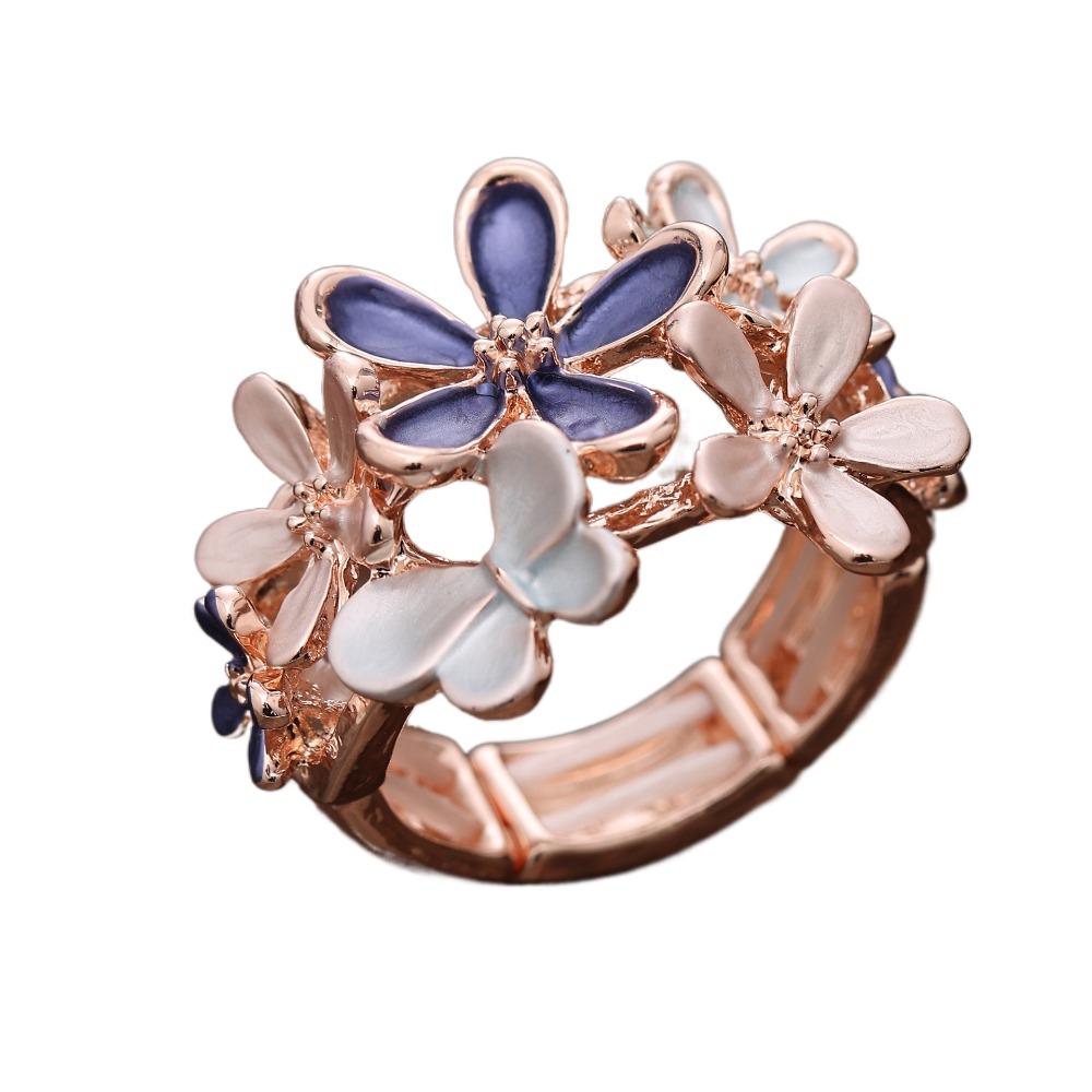Многоцветное эластичное кольцо Кольцо с лепестковым раскрытием Модное цветочное кольцо Женское темно-синий