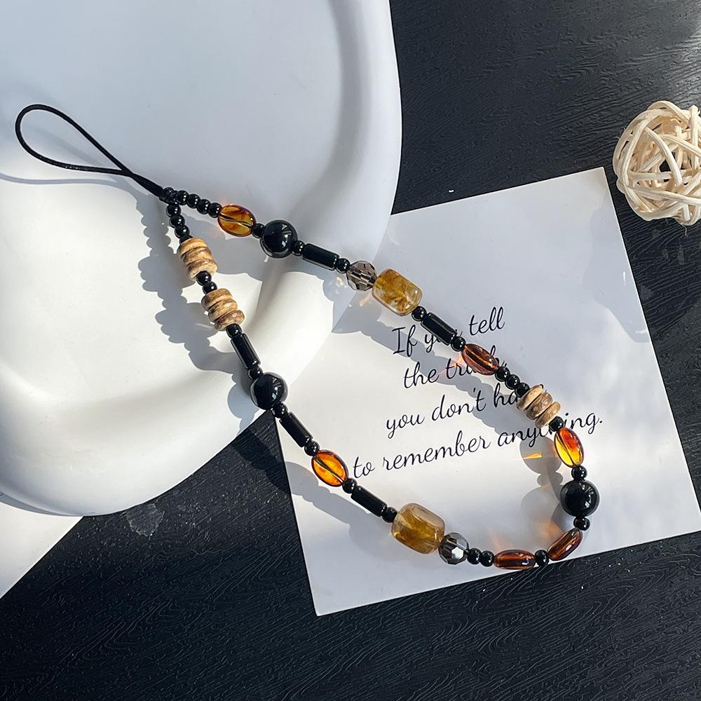 New Autumn and Winter Warm Color New Chinese Style Medela Color Retro Smudged Coffee Beans Short Mobile Phone Chain