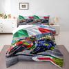 3 Piece Bedding Set with Duvet Cover and 2 Pillowcases - Valentino Rossi 46 Dual Bikes Italian Flag Print - Blue Orange Track Decor