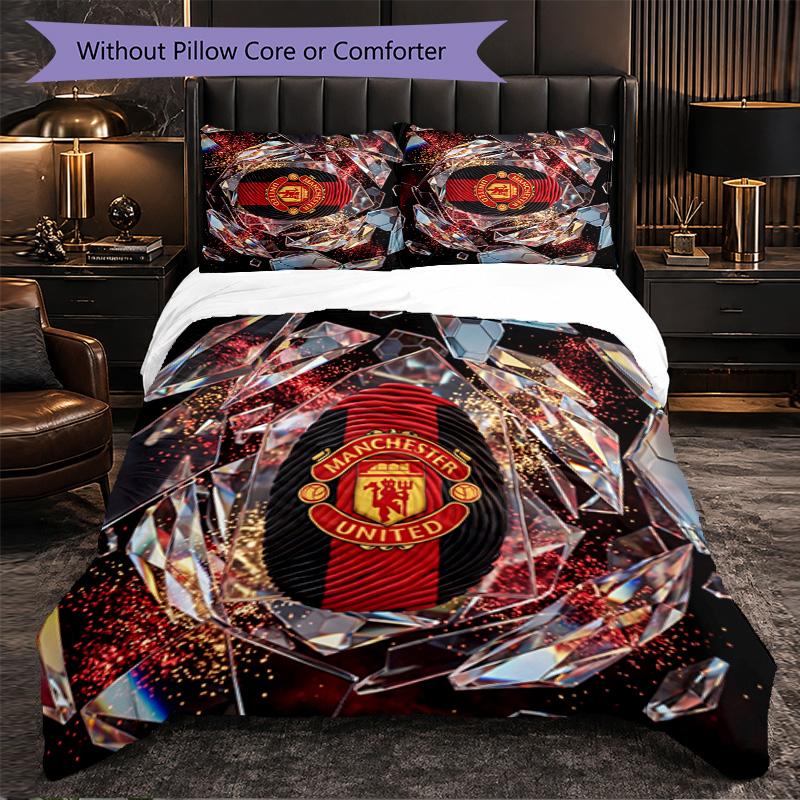 Juego de Cama de 3 Piezas con Patrón del Manchester United Suave Microfibra Funda Nórdica con Fundas de Almohada para Dormitorio