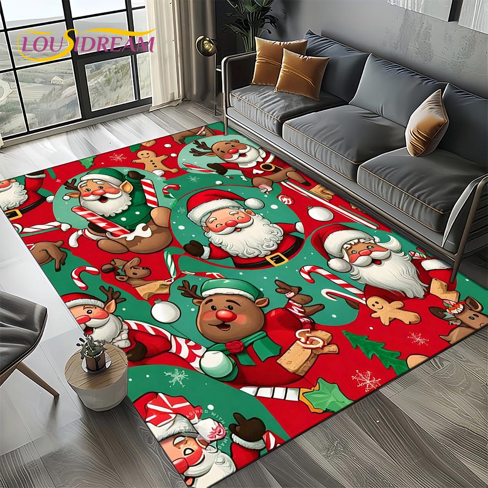 2025 Merry Christmas Tree Santa Claus,New Year Fairy Tale Gift Carpet Rug for Home Bedroom Sofa Doormat Decor,Non-slip Floor Mat