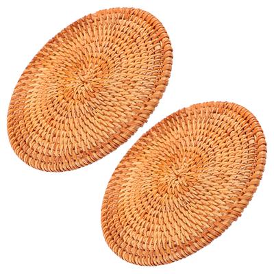 2Pcs Rattan Insulation Pads Handwoven Rustic Trivets for Dining Table Boho Round Woven Coasters Heat Resistant Cup Mats