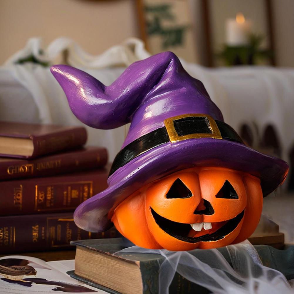 Halloween Pumpkin Decor Halloween Dining Table Decoration Retro Halloween Pumpkin Figurine with Witch Hat Design for Indoor