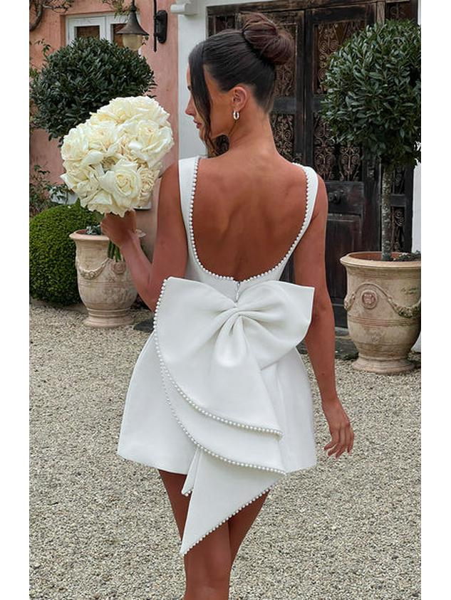 Women's Summer Pearl Bow A-Line Fashion Slim Dress