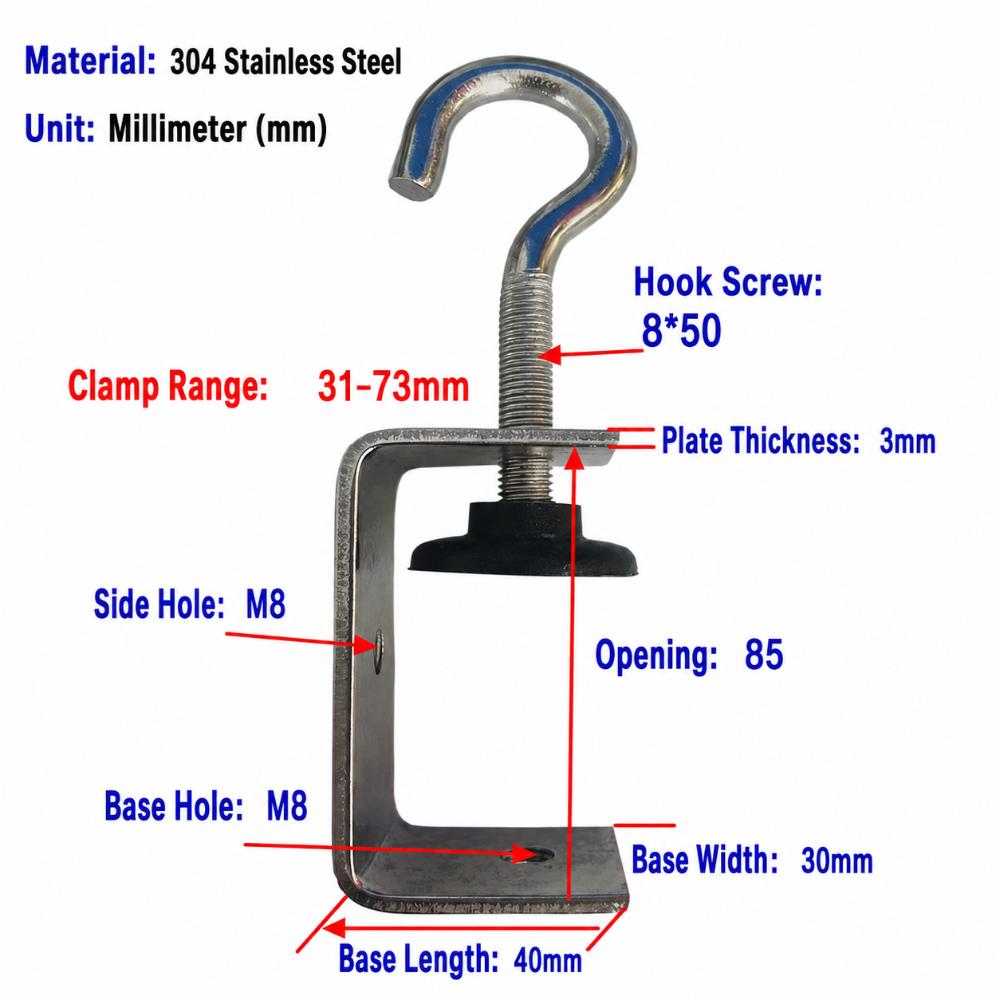 Adjustable C-clamp 304 Stainless Steel Fixed Holder Clip Square Clamp Hardware Fasteners
