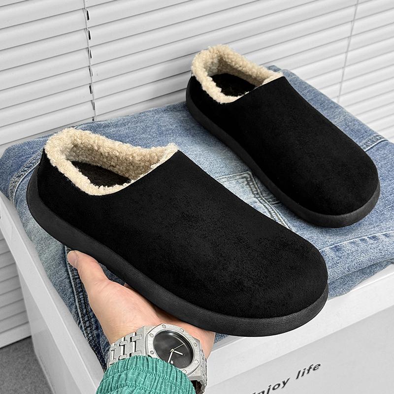 Winter Warm Men Home Slippers Cotton Casual Shoes Comfortable Mens Half Loafers Snow Shoes with Fur Slip-on Light Flat Shoes