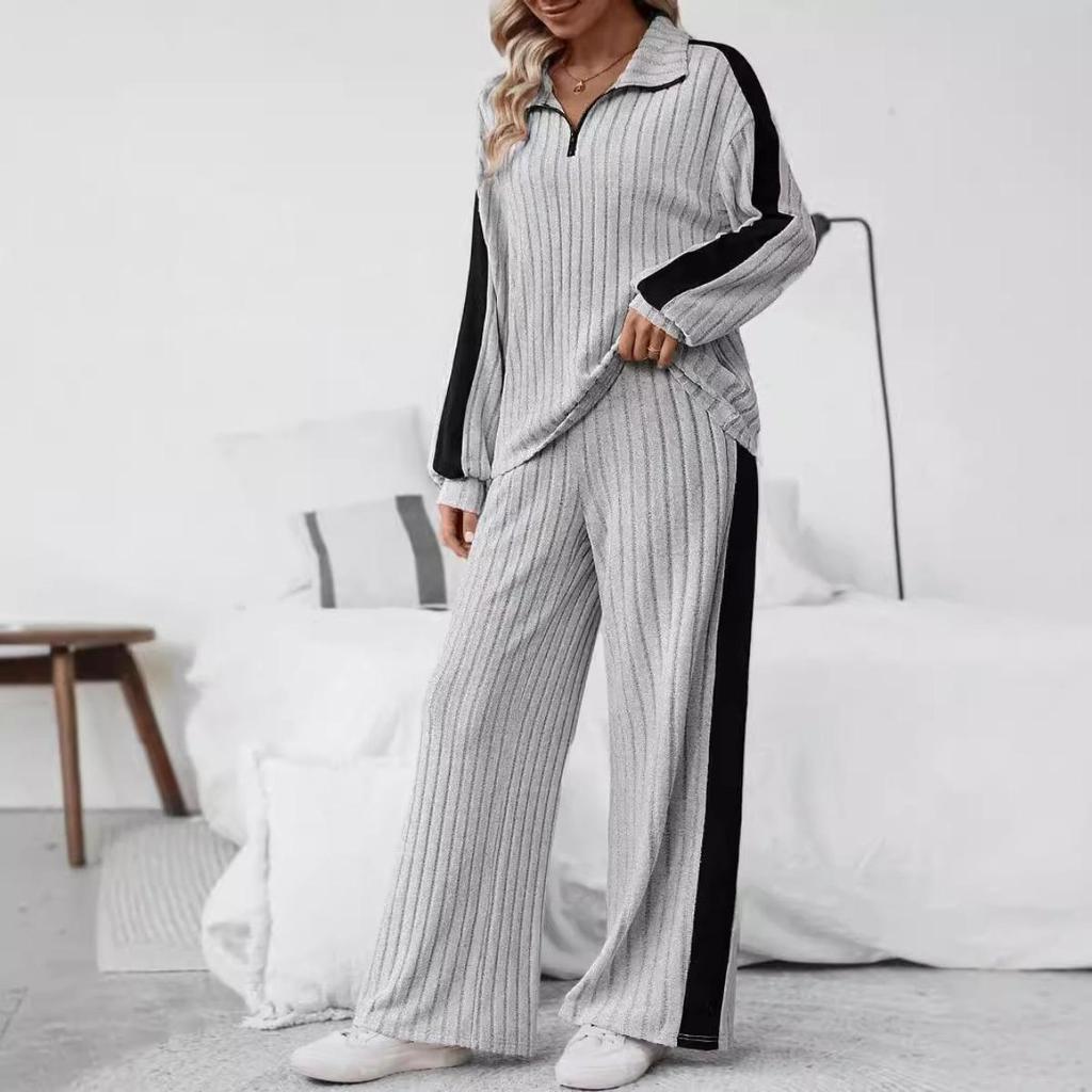 Large Casual Design Sweatshirt Wide Leg Pants Two-piece Set for Women's Clothing
