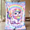 Rainbow Kitten Fantasy Theme Blanket Lightweight Warm Flannel Blanket Decorative Throw Blanket for Home Decoration