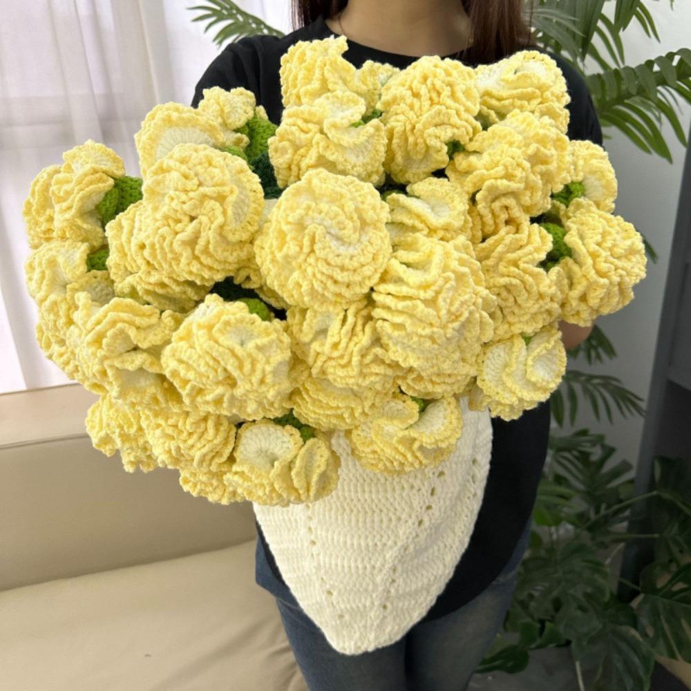 

Fashion Carnation Bouquet Blanket Crochet Carnation Nap Blanket Valentine s Day 60cm жёлтый