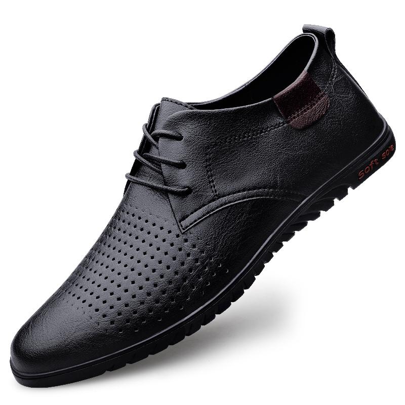 Summer New Business Soft Soled Oxford Shoes For Men Pointed Leather Punching Breathable Casual Shoes Comfortable Wedding Shoes