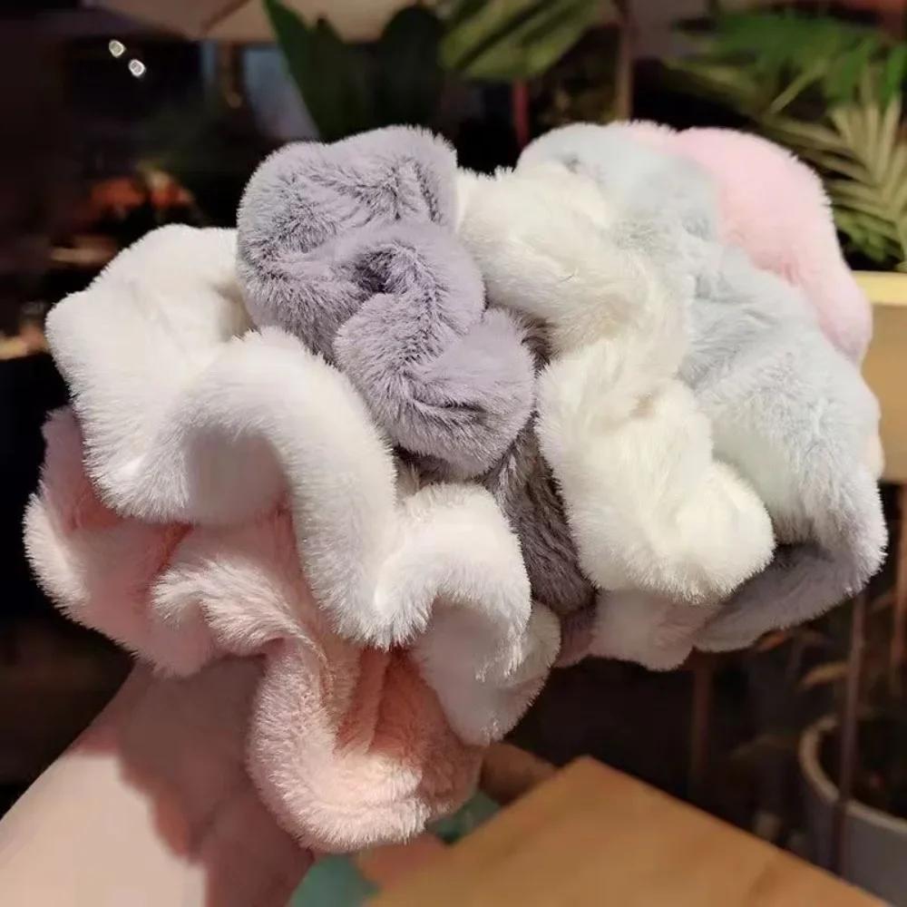 New Trendy Fuzzy Hair Scrunchies Soft Knit Hair Elastic Band For Women Party Daily Hair Accessories Cute Headwear  Styling