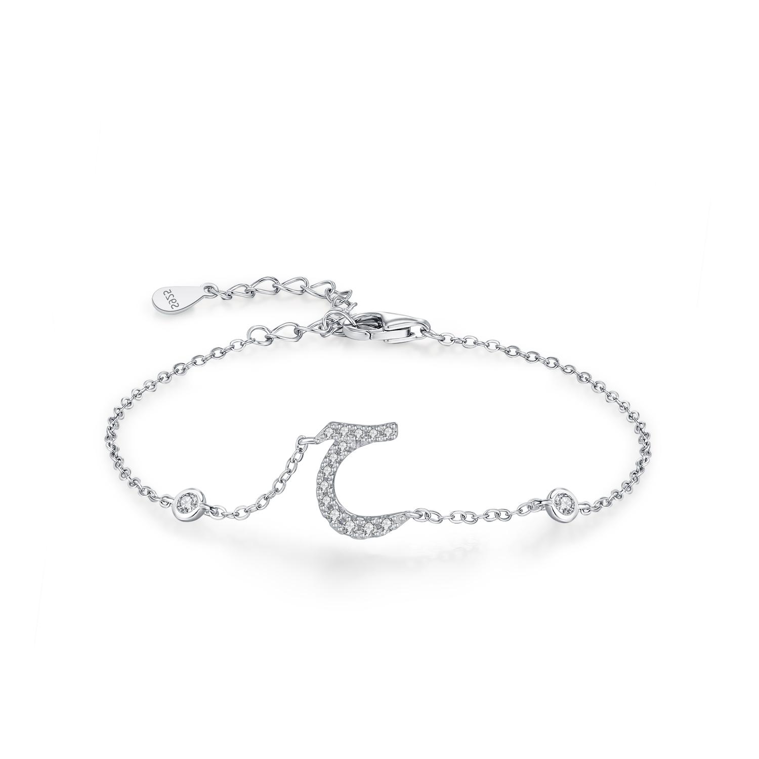 

Ailmay Elegant 925 Silver Arabic Alphabet Chain Bracelet For Women Wedding Birthday Mother Days Day Gift