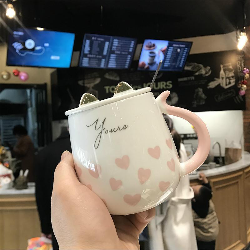 

Japanese Style Cute Cat Mug Water Cup Creative Ceramic with Cover Spoon Couple Office Home Girl Birthday Gift 360ml