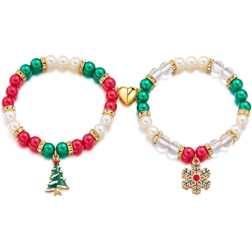 Рождественские браслеты для пар Лучших друзей Подвески Снежинка Рождественская елка Цветные рождественские браслеты с бусинами Изящные рождественские украшения